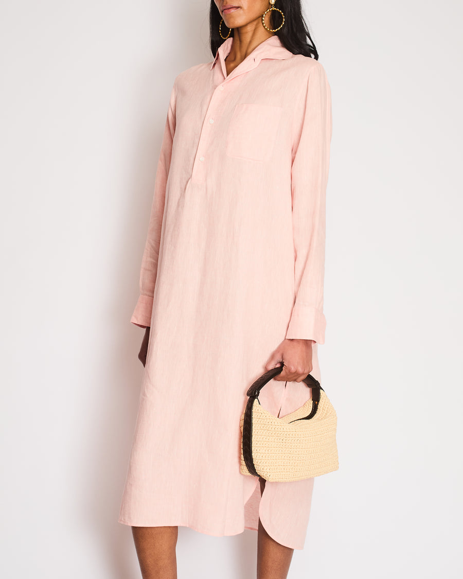 Loro Piana Pink Linen Shirt Dress Size IT 42 (UK 10) RRP £1,525
