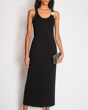 David Koma Black Sleeveless Bodycon Maxi Dress with Jewelled Brooch Detail Size UK 12