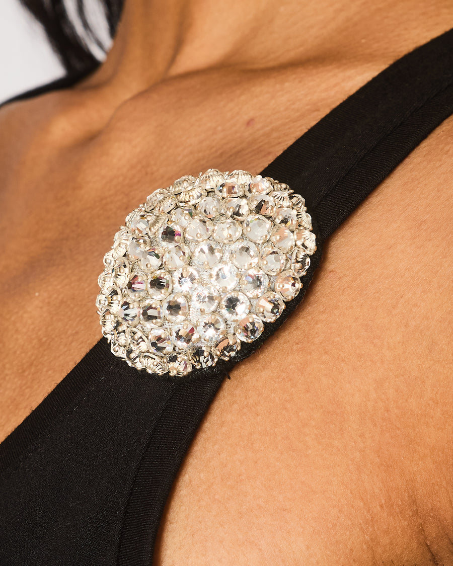 David Koma Black Sleeveless Bodycon Maxi Dress with Jewelled Brooch Detail Size UK 12