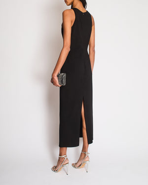 David Koma Black Sleeveless Bodycon Maxi Dress with Jewelled Brooch Detail Size UK 12