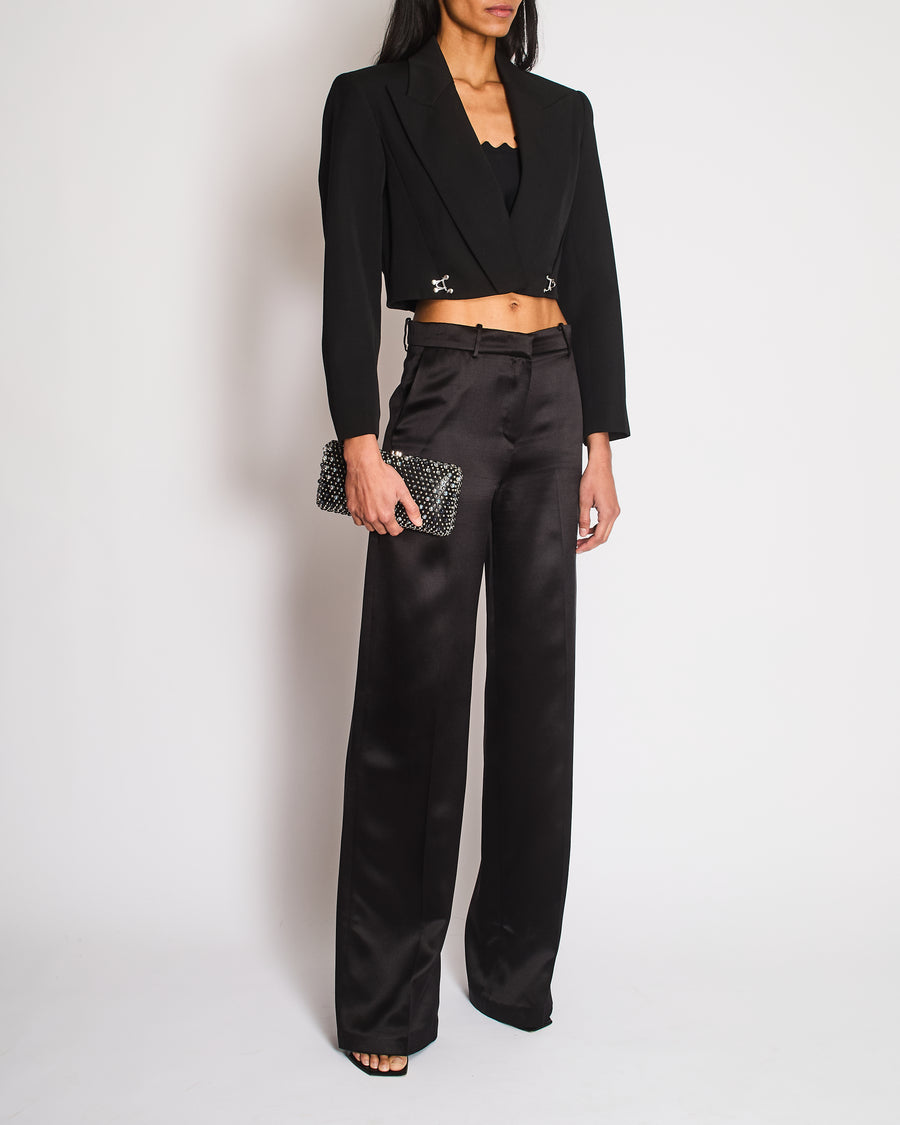 Alexander McQueen Black Cropped Blazer with Silver Hook Details Size IT 40 (UK 8)