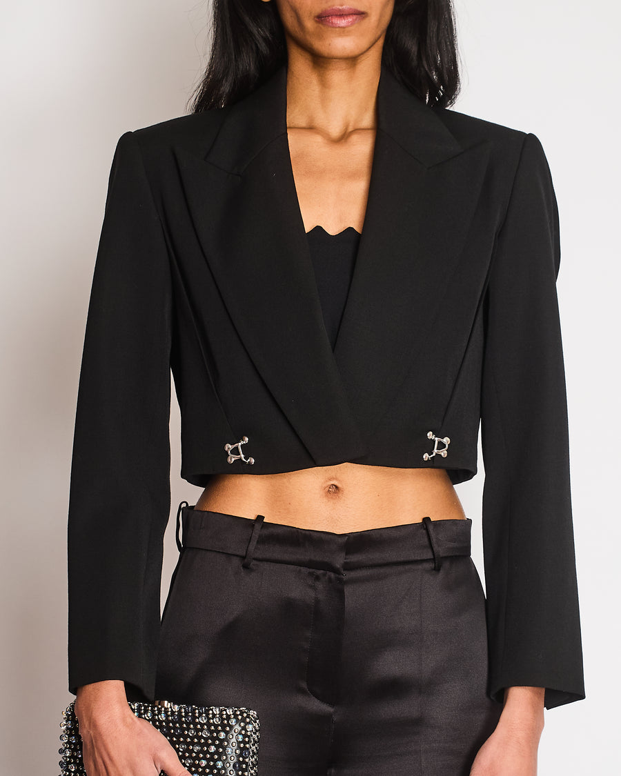 Alexander McQueen Black Cropped Blazer with Silver Hook Details Size IT 40 (UK 8)