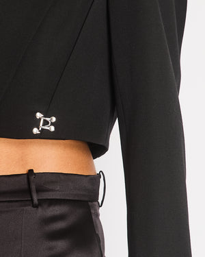 Alexander McQueen Black Cropped Blazer with Silver Hook Details Size IT 40 (UK 8)