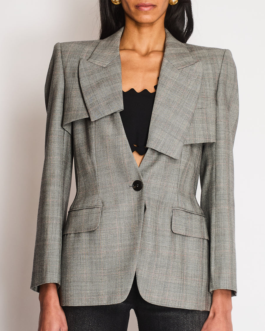 Alexander McQueen Deconstructed Single Breasted Grey Wool Blazer Size IT 42 (UK 10)