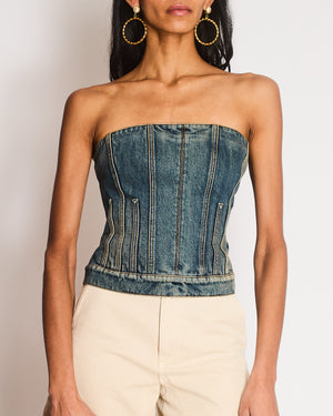 Alexander McQueen Strapless Blue Denim Corset Bustier Top Size IT 42 (UK 10)