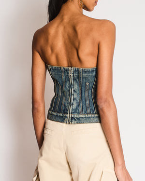 Alexander McQueen Strapless Blue Denim Corset Bustier Top Size IT 42 (UK 10)