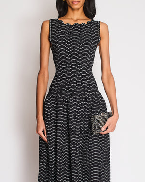 Alaia Black and White Flare Knit Dress with Scalloped Edge Trim Size FR 38 (UK 10)