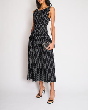 Alaia Black and White Flare Knit Dress with Scalloped Edge Trim Size FR 38 (UK 10)