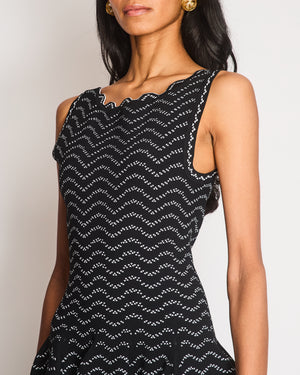 Alaia Black and White Flare Knit Dress with Scalloped Edge Trim Size FR 38 (UK 10)
