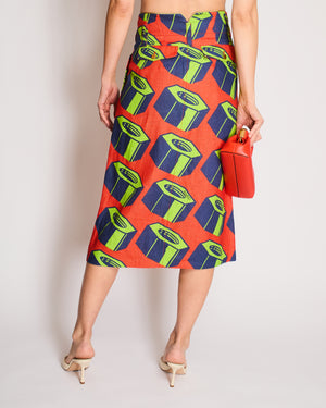 Gucci Orange, Green Graphic Printed Skirt with Geometric Pattern Details and Gold Buttons Size IT 40 (UK 8)