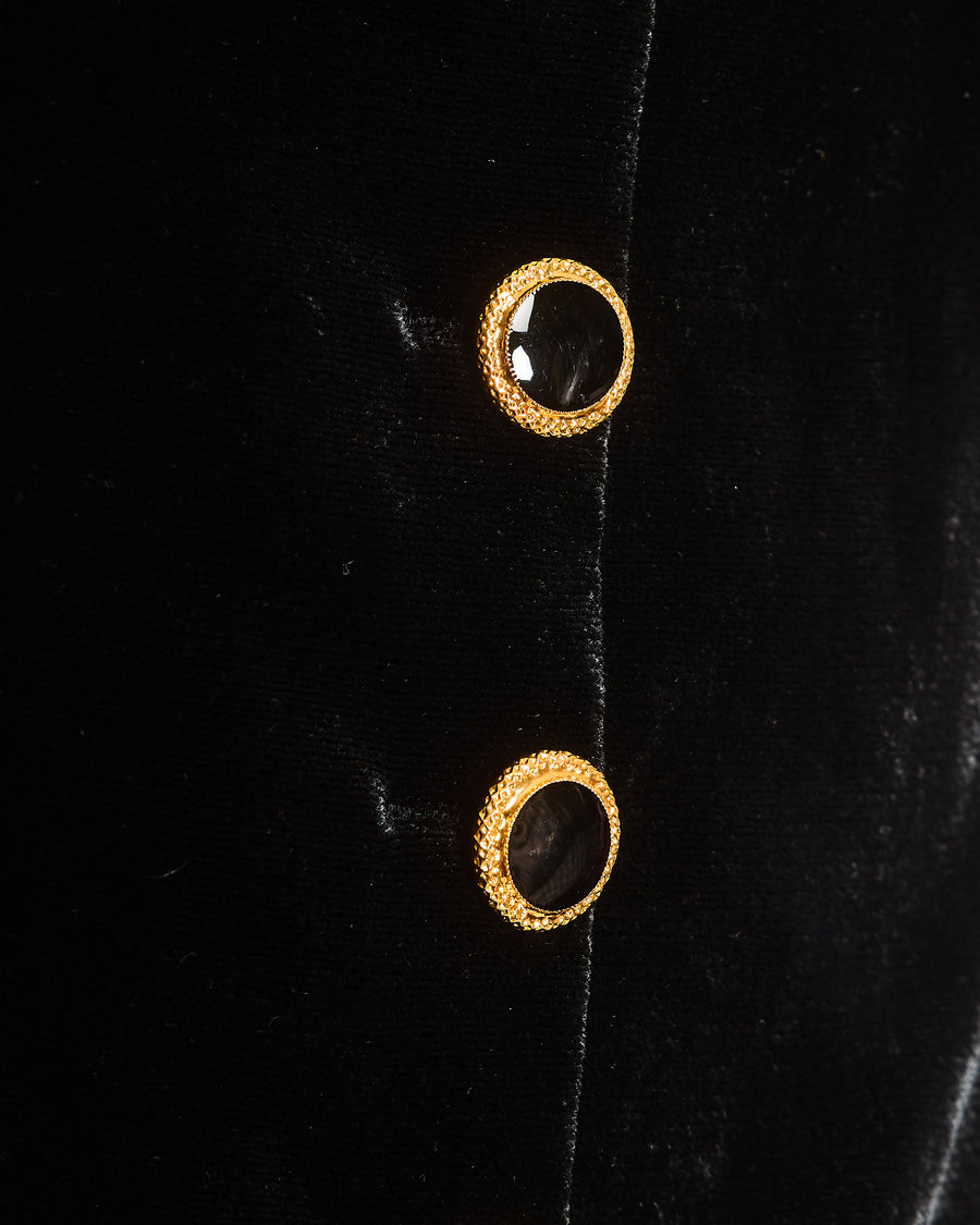 Alessandra Rich Black Velvet Mini Dress with Ostrich Feather Trim and Gold Button Details Size IT 42 (UK 10) RRP £1,520