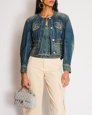 Alexander McQueen Denim Peplum Cropped Jacket Size IT 40 (UK 8)