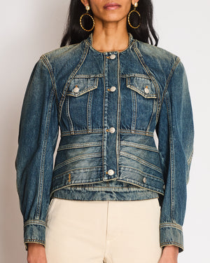 Alexander McQueen Denim Peplum Cropped Jacket Size IT 40 (UK 8)