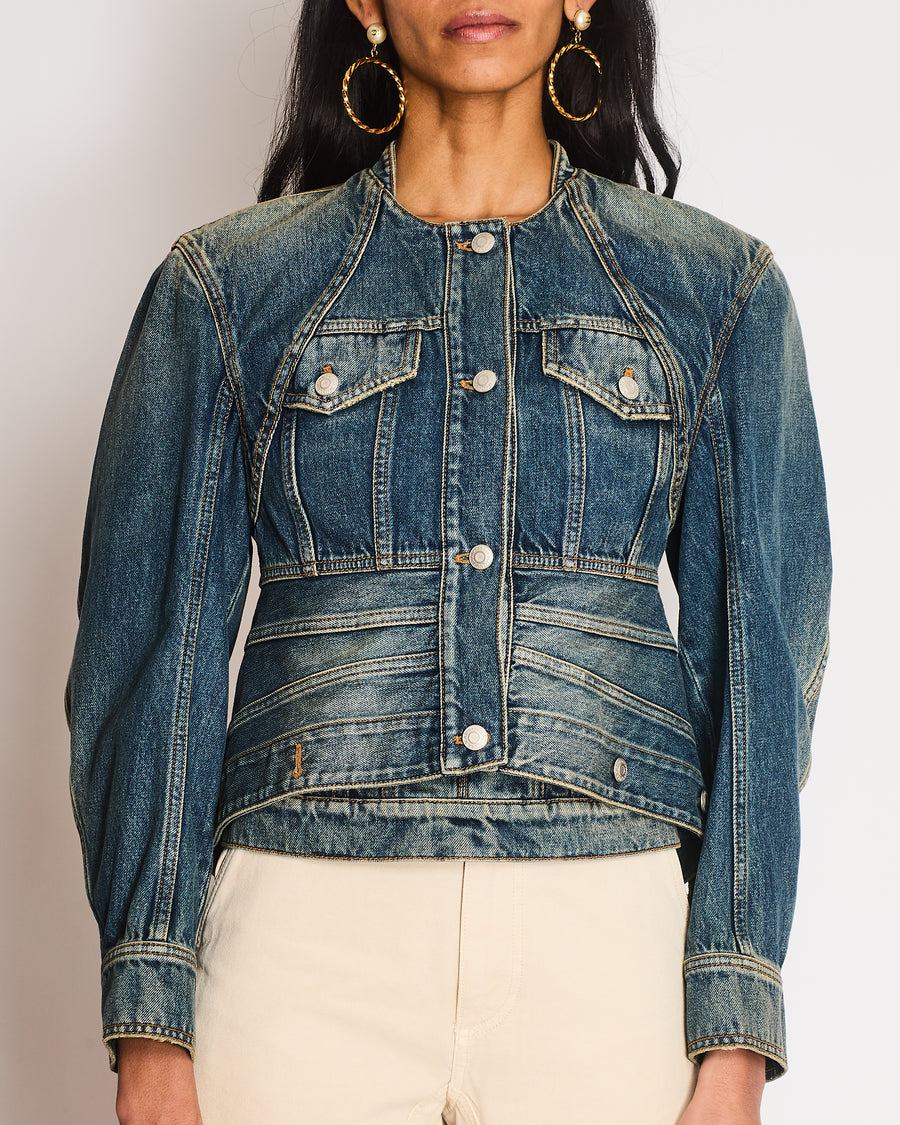 Alexander McQueen Denim Peplum Cropped Jacket Size IT 40 (UK 8)