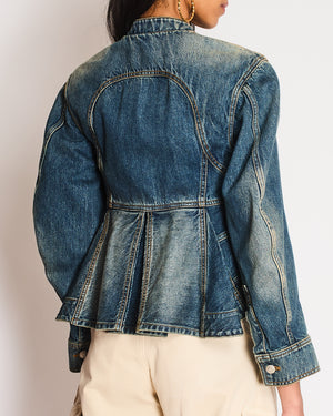 Alexander McQueen Denim Peplum Cropped Jacket Size IT 40 (UK 8)