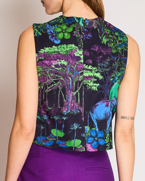 Christian Dior Pre-Fall 2023 Mumbai Collection Black, Purple, Blue, and Green Jungle Print Sleeveless Top Size FR 38 (UK 10)