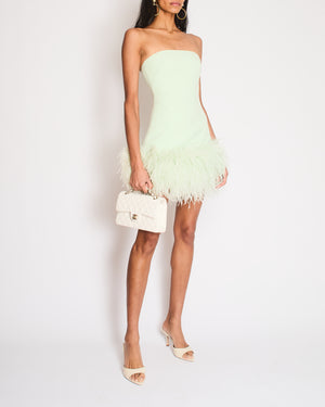 Safiyaa Aqua Marine Strapless Mini Dress with Feather-Trimmed Detail Size UK 6