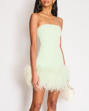 Safiyaa Aqua Marine Strapless Mini Dress with Feather-Trimmed Detail Size UK 6
