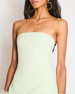 Safiyaa Aqua Marine Strapless Mini Dress with Feather-Trimmed Detail Size UK 6
