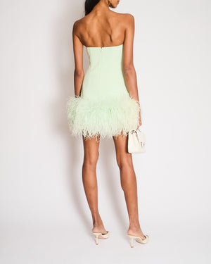 Safiyaa Aqua Marine Strapless Mini Dress with Feather-Trimmed Detail Size UK 6