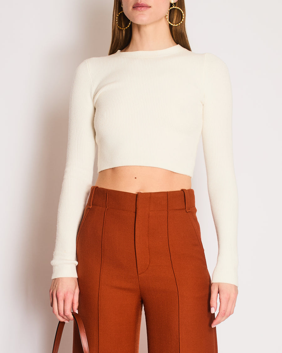 Lovers & Friends White Cropped Ribbed Jumper Size XS (UK 6)
