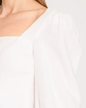 Reformation White Linen Cropped Balloon Sleeve Top with Ribbed and Corset Detail Size US 2 (UK 6)