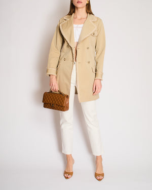 Chanel Beige Belted Trench Coat with Woven Ruffled Details and CC Gold Buttons Size FR 42 (UK 14)