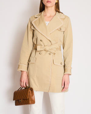 Chanel Beige Belted Trench Coat with Woven Ruffled Details and CC Gold Buttons Size FR 42 (UK 14)