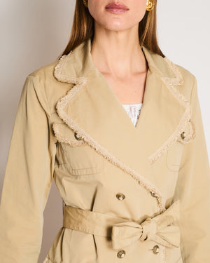 Chanel Beige Belted Trench Coat with Woven Ruffled Details and CC Gold Buttons Size FR 42 (UK 14)