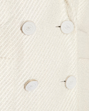 Chanel 2014 Spring / Summer Grey & Cream Metallic Tweed Double Breasted Jacket with Grey Logo Buttons & Pockets Details Size FR 42 (UK 14)