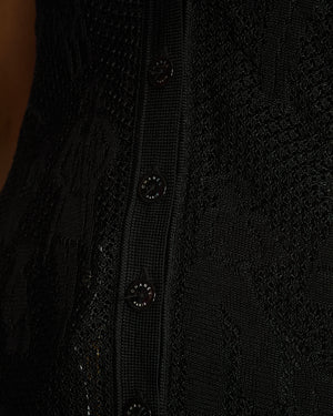 Chanel Black Vintage Coco Chanel Print Crochet V-Neck Sleeveless Cardigan Size FR 38 (UK 14)