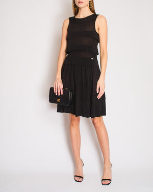 Chanel Vintage 06P Black Sleeveless Tiered Mini Dress with Silver CC Logo Button Detail Size FR 38 (UK 10)
