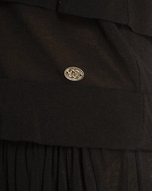 Chanel Vintage 06P Black Sleeveless Tiered Mini Dress with Silver CC Logo Button Detail Size FR 38 (UK 10)