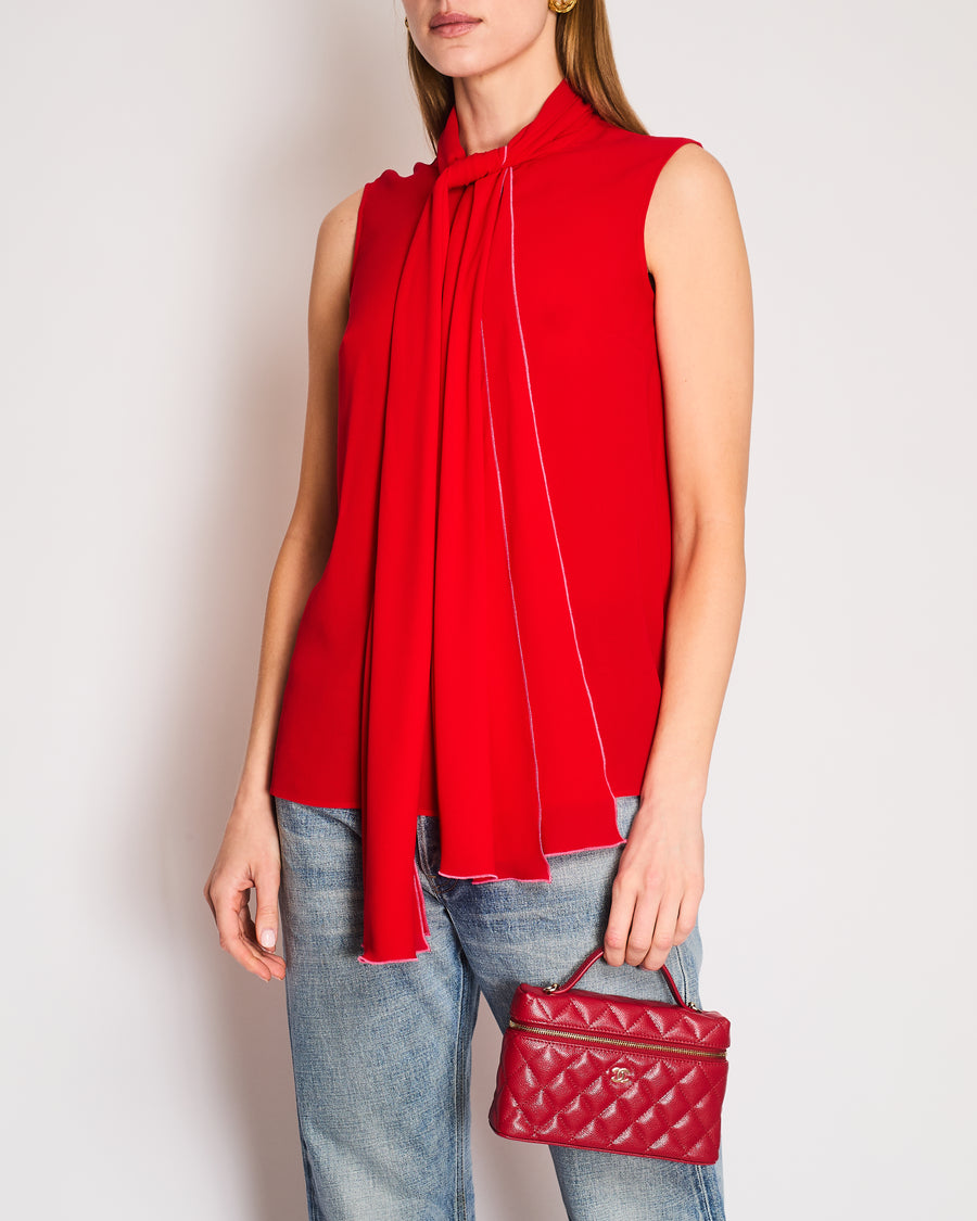 Alexander McQueen Red Sleeveless Blouse with Neck Tie Size IT 38 (UK 6)