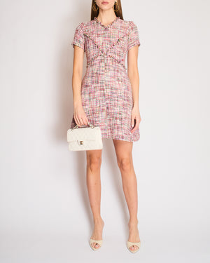 Chanel Spring 2017 Pink Tweed Mini Dress with a V-Neckline Size FR 34 (UK 6)