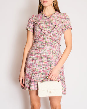 Chanel Spring 2017 Pink Tweed Mini Dress with a V-Neckline Size FR 34 (UK 6)