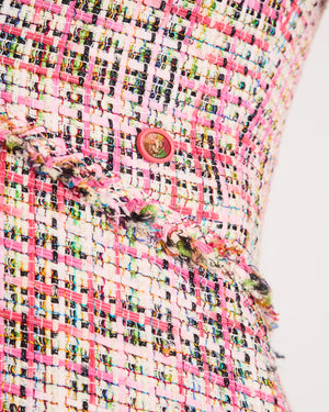Chanel Spring 2017 Pink Tweed Mini Dress with a V-Neckline Size FR 34 (UK 6)