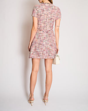 Chanel Spring 2017 Pink Tweed Mini Dress with a V-Neckline Size FR 34 (UK 6)