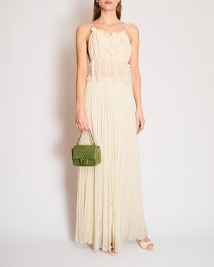 Hanne Bloch Beige Textured Backless Top and Pleated Maxi Skirt Set Size OS