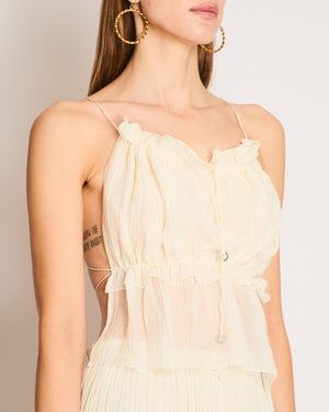 Hanne Bloch Beige Textured Backless Top and Pleated Maxi Skirt Set Size OS