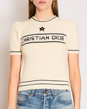 Christian Dior Cream Knitted Logo Short Sleeve Jumper Size FR 36 (UK 8)