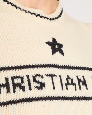 Christian Dior Cream Knitted Logo Short Sleeve Jumper Size FR 36 (UK 8)