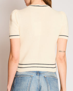 Christian Dior Cream Knitted Logo Short Sleeve Jumper Size FR 36 (UK 8)