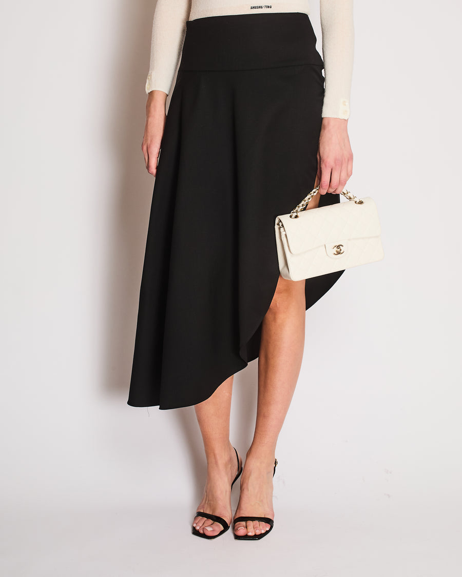 Alaïa Black Asymmetric Wool Midi Skirt Size FR 34 (UK 6)