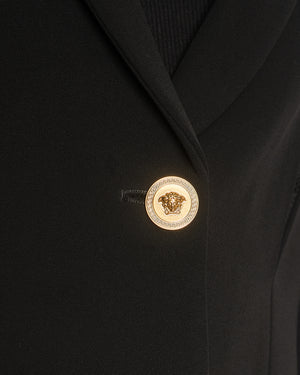 Versace Tribute Black Silk Cropped Blazer Jacket with Back and Sleeve Cut-Outs and Gold Medusa Buttons Size IT 44 (UK 12)