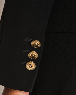 Versace Tribute Black Silk Cropped Blazer Jacket with Back and Sleeve Cut-Outs and Gold Medusa Buttons Size IT 44 (UK 12)