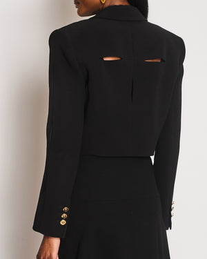 Versace Tribute Black Silk Cropped Blazer Jacket with Back and Sleeve Cut-Outs and Gold Medusa Buttons Size IT 44 (UK 12)