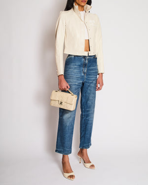 Courrèges White Reedition Vinyl Cropped Jacket with Logo Detail Size FR 34 (UK 6)