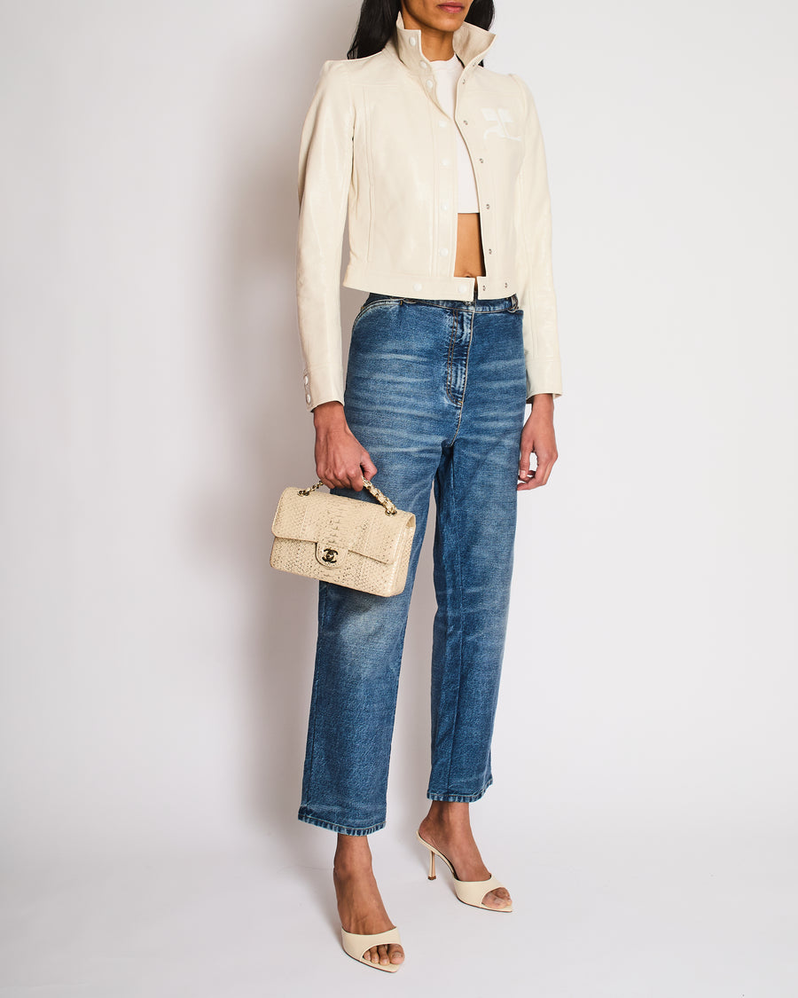 Courrèges White Reedition Vinyl Cropped Jacket with Logo Detail Size FR 34 (UK 6)