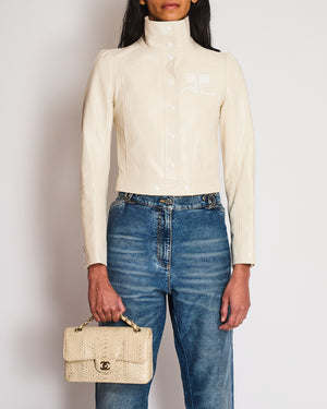 Courrèges White Reedition Vinyl Cropped Jacket with Logo Detail Size FR 34 (UK 6)